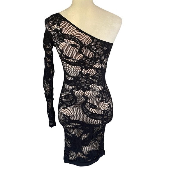 Bebe Floral Sexy Black Nude Lace Dark Romantic Whimsigoth Dress Women Sz S - Picture 4 of 9